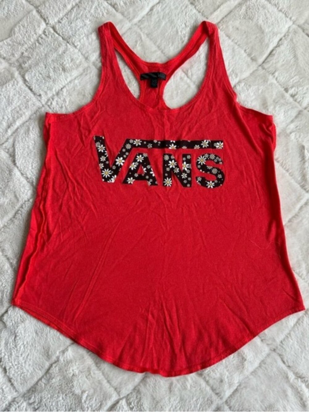 Vans | Red Racerback with Black Floral Daisy Logo | Size Extra Small